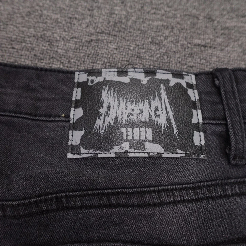 Rebel Vengeance Jeans Mens 30x32 Gray Charcoal Wash Straight Skull Denim Pants